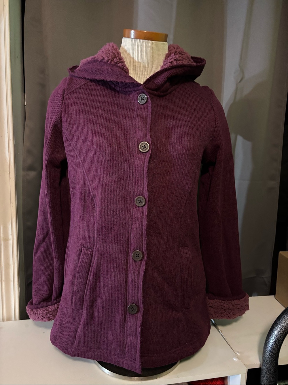 🌵White Sierra Hooded Button Trench Coat in Plum
